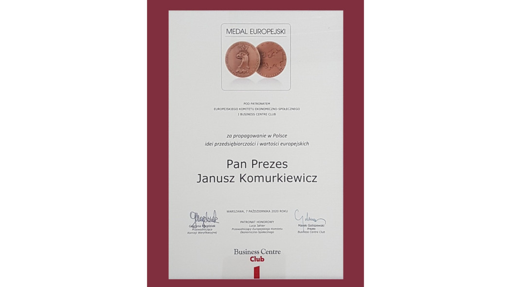 Janusz Komurkiewicz - nagrodzony Honorowym Medalem Europejskim