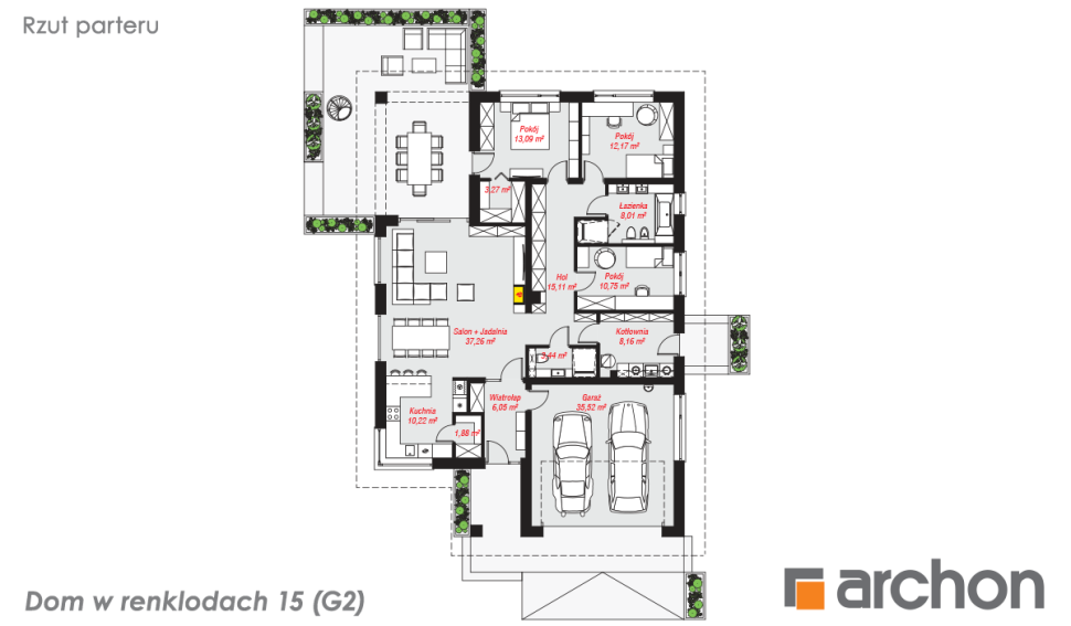 Projekt Dom w renklodach 15 (G2) - rzut parteru