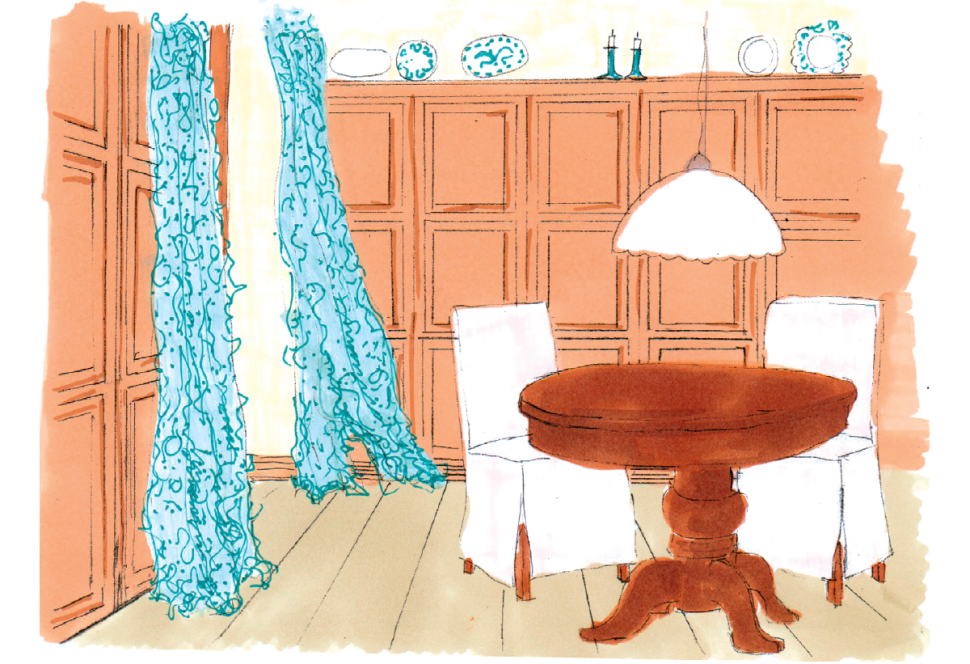 Wysoka, kasetonowa boazeria ociepla wnętrze i dodaje klasy - przykładowy szkic