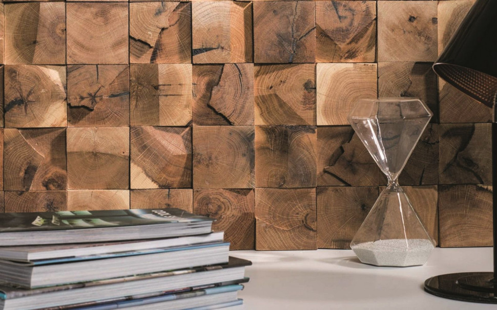 Trójwymiarowe drewniane kostki na ścianie