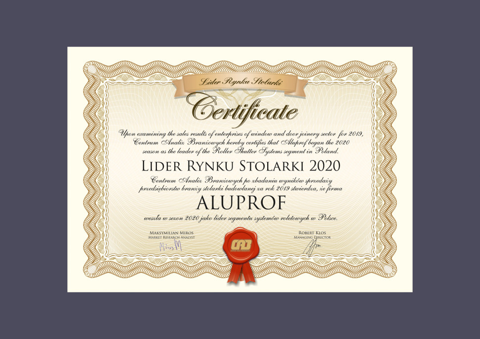 Aluprof Liderem Rynku Stolarki w segmencie systemów roletowych