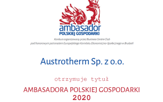 Austrotherm z tytułem Ambasador Polskiej Gospodarki 2020
