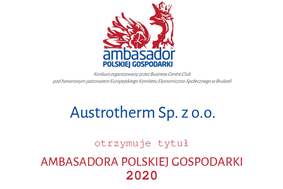 Austrotherm z tytułem Ambasador Polskiej Gospodarki 2020