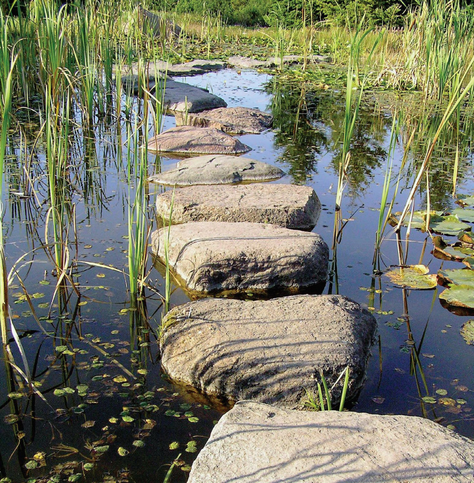 Kamienne przejście przez strumyk ogrodowy