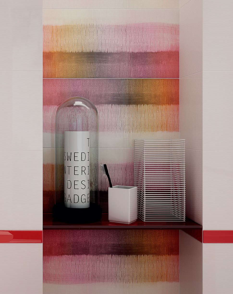 Dekoracyjna wnęka ścienna, wyłożona strukturalnymi płytkami Multicolour z kolekcji Estate; 30 x 60 cm