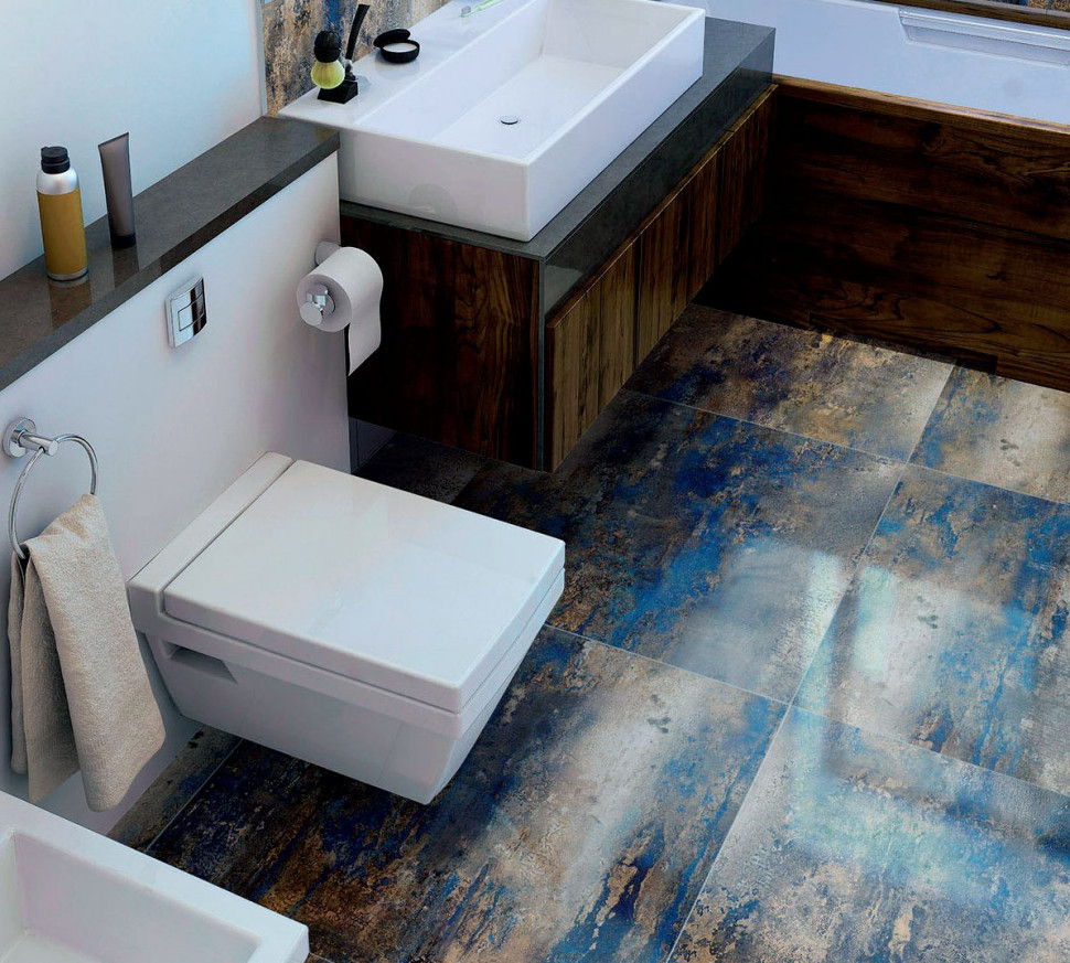 Duże płyty gresowe Cobalt z kolekcji Earth tworzą malowniczą powierzchnię; 60 x 60 cm