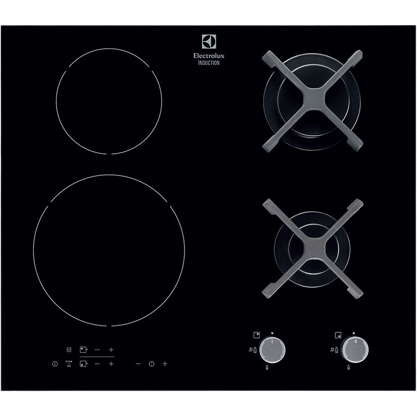 Uniwersalna płyta gazowo-indukcyjna EGD6576NOK z minutnikiem i funkcją blokowania ustawień Stop+Go, pozwalającą przerwać gotowanie, a następnie wznowić je przy zachowaniu wszystkich parametrów