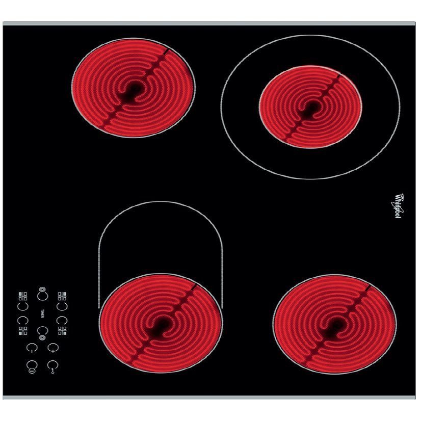 Ceramiczna płyta grzejna z palnikami zróżnicowanej wielkości, wskaźnikiem ciepła resztkowego i sterowaniem dotykowym