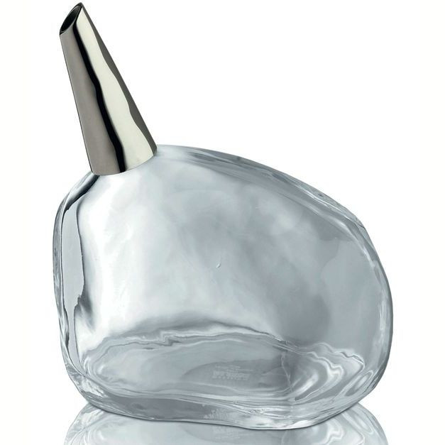 Cukiernica PZ08 marki Officina Alessi z oryginalnie formowanego szkła, z dozownikiem z posrebrzanej stali szlachetnej