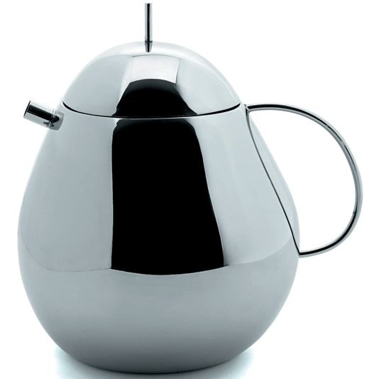 Dzbanek do herbaty z kolekcji Fruit Basket marki Officina Alessi, nawiązujący kształtem do owocu gruszki