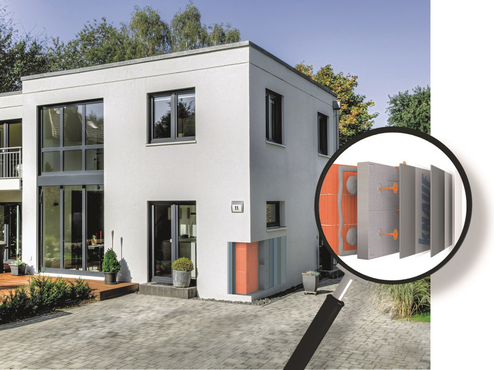 Przekrój ściany ocieplonej styropianem metodą lekką mokrą