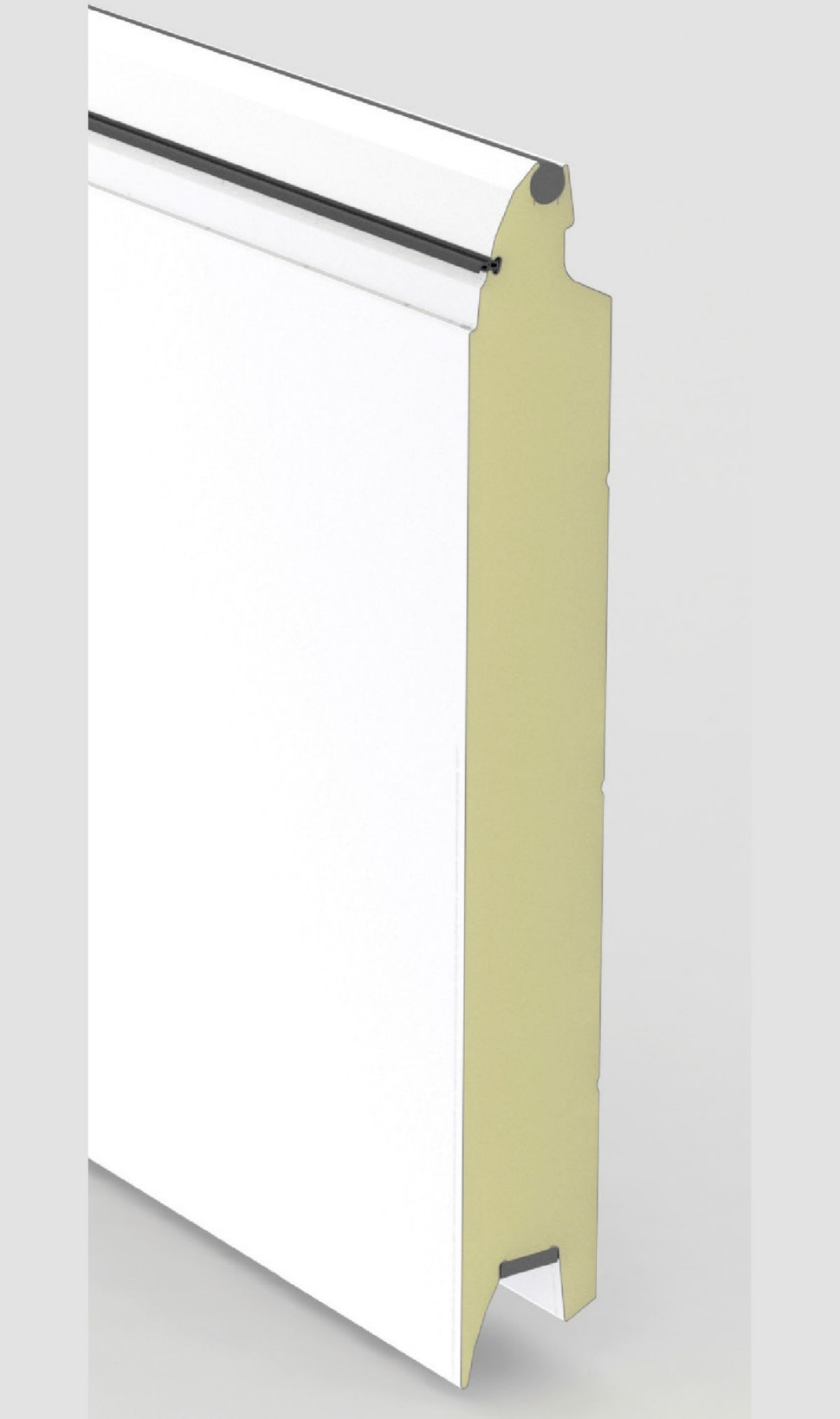 Gruby pancerz bramy garażowej wypełnionym ociepleniem