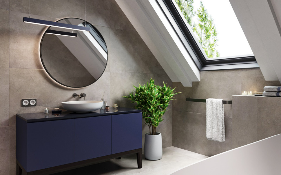 Nowoczesne płytki ceramiczne w łazience przypominające beton