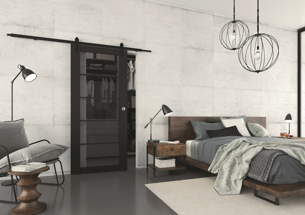 Dekoracyjne drzwi wewnętrzne zawieszone na szynie