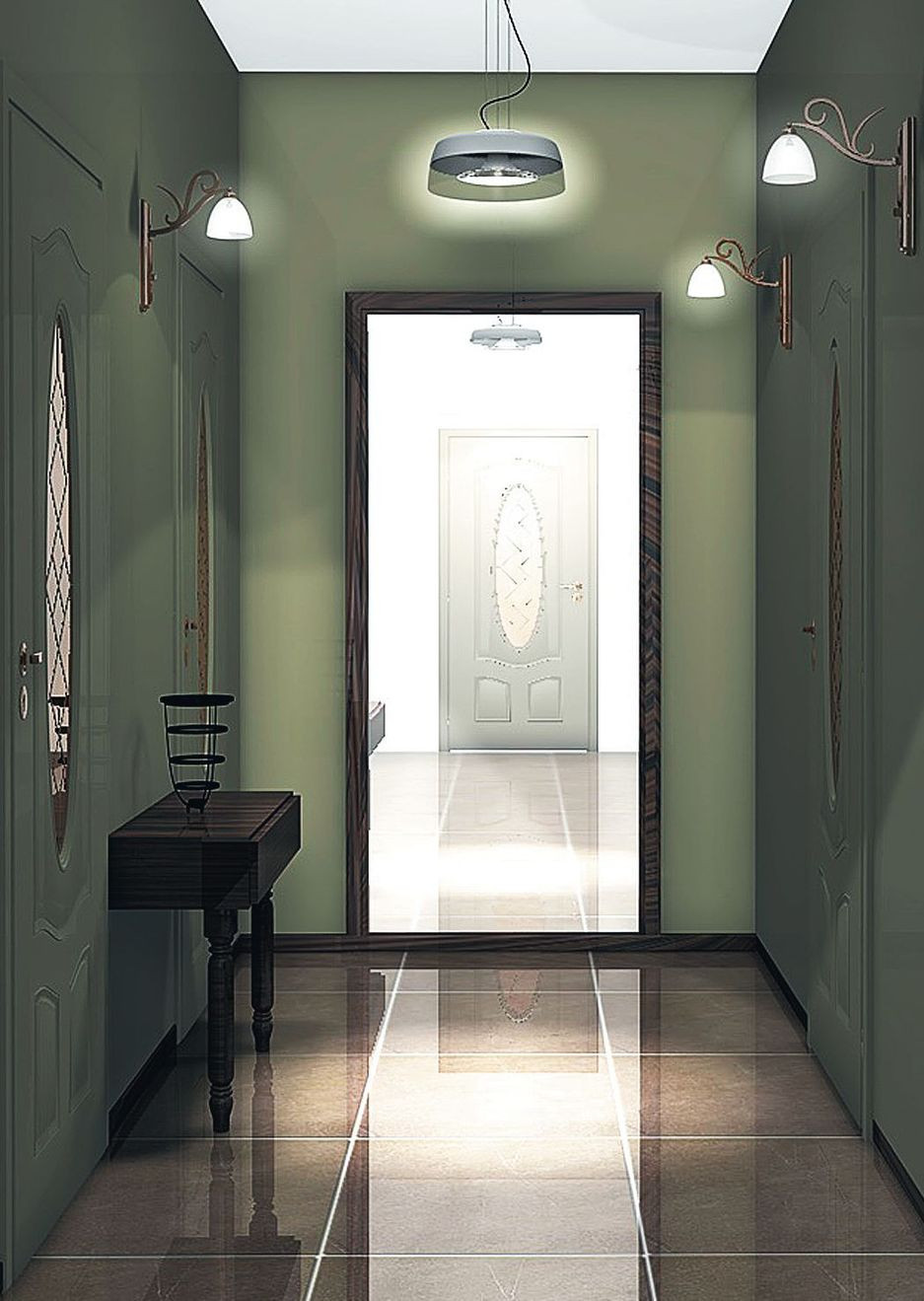 Hol mały z dominującymi drzwiami - przykładowa wizualizacja