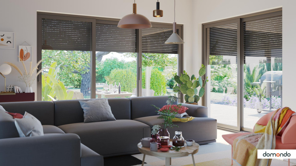 Rolety zewnętrzne chronią skutecznie salonnarożny przed przegrzaniem. fot. domondo.pl