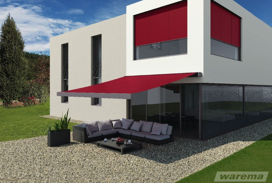 Żaluzje fasadowe i pergola tarasowa Warema