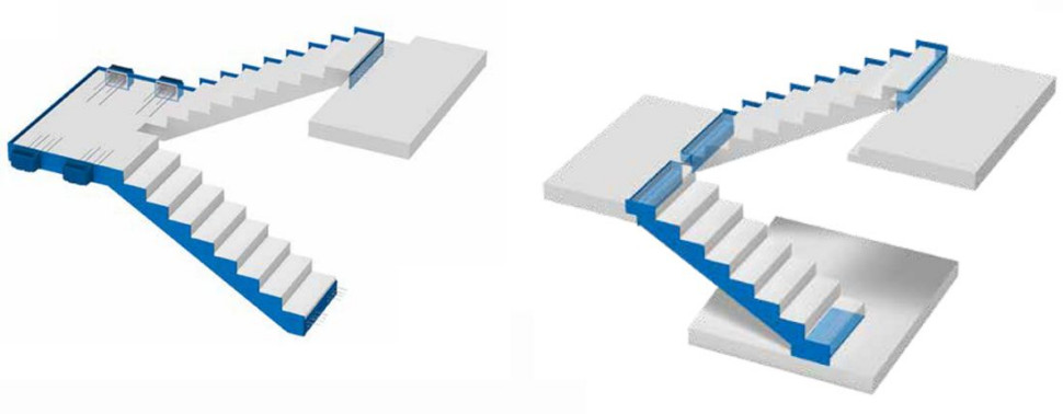 Przykład zastosowania Schöck Tronsole® wschodach monolitycznych i prefabrykowanych. rys. Schöck