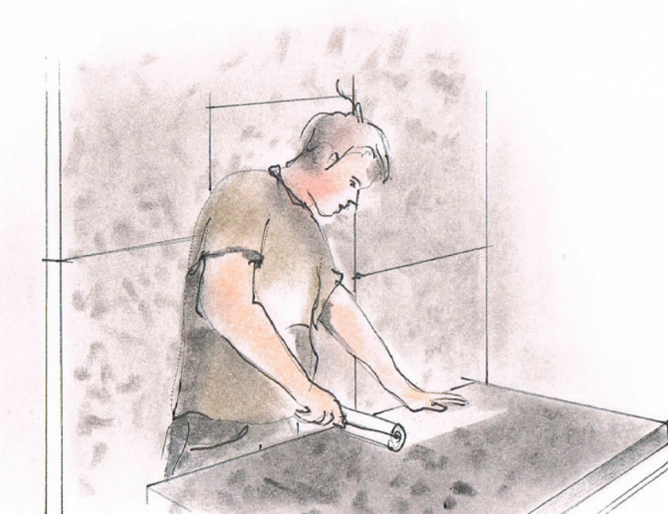 Aplikacja kleju na wewnętrzną stronę płyty akustycznej