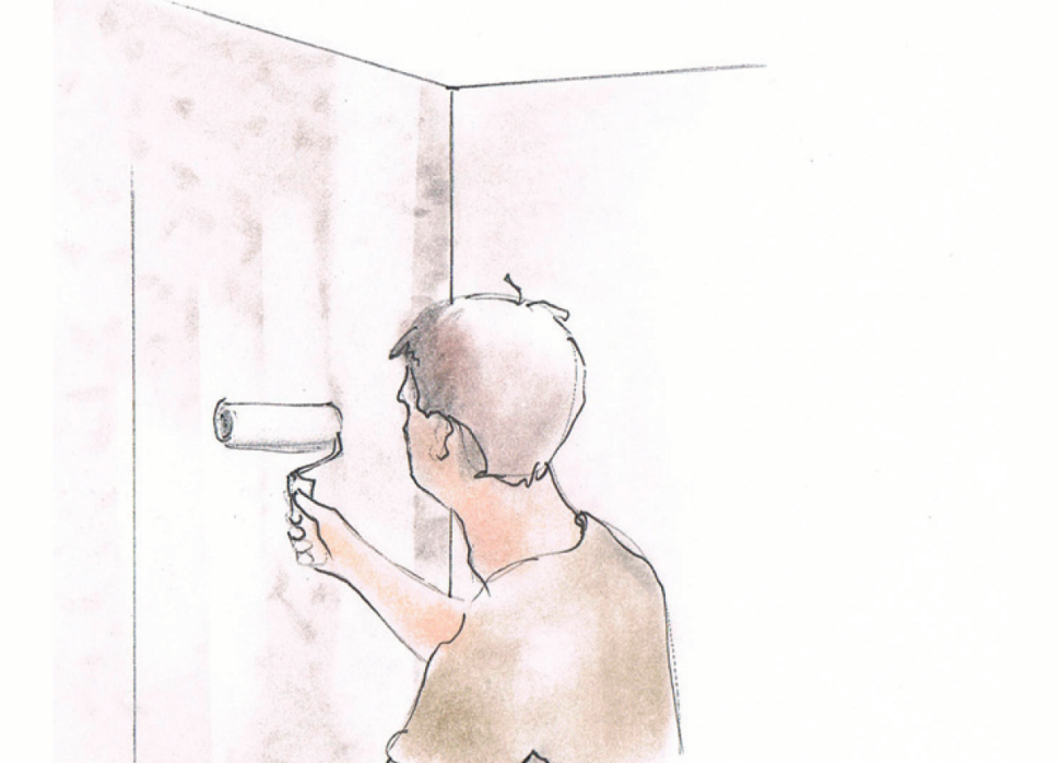 Aplikacja kleju na przymocowaną wcześniej płytę akustyczną