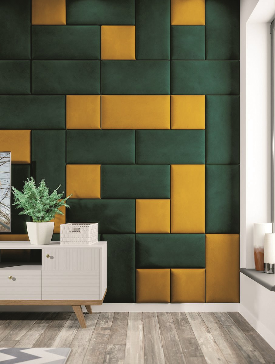 Panele tapicerowane na ścianie w salonie