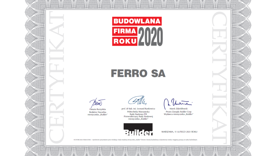 Wyróżnienia Builder Awards 2020 dla FERRO!