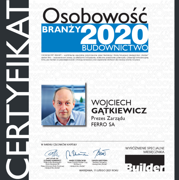 Certyfikat: Osobowość branży budownictwo 2020