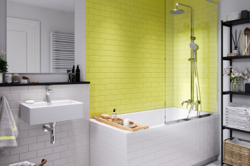 Algeo - deszczownia z natryskiem i baterią wannową; bateria umywalkowa stojąca