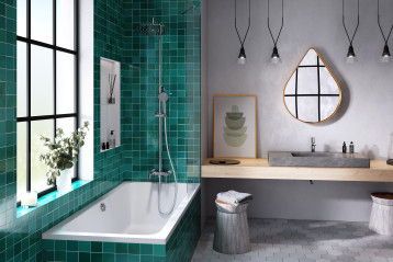 Fiesta - deszczownia z natryskiem i baterią wannową; bateria umywalkowa stojąca