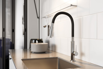 Zumba Slim 2F - bateria zlewozmywakowa stojąca z elastyczną wylewką, czarna