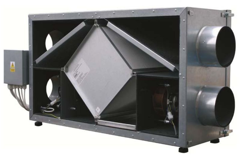 Widok wymiennika krzyżowego w centrali wentylacyjnej z odzyskiem ciepła Ekozefir. fot. Ekoklimax-Projekt