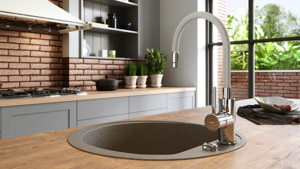 FERRO, Zumba bateria zlewozmywakowa stojąca z elastyczną wylewką, szara