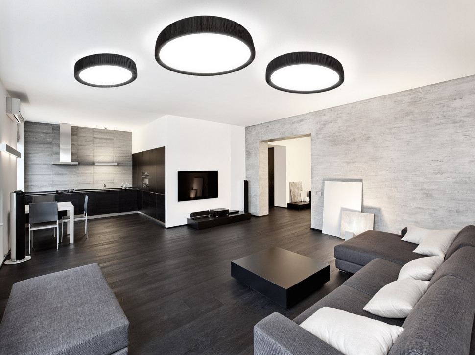 Nowoczesne oświetlenie ogólne w salonie - aranżacja