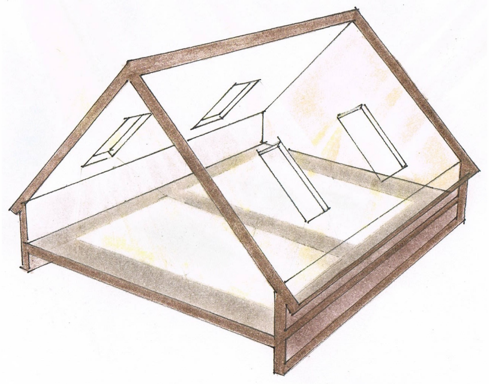 Doświetlenie poddasza 4 oknami dachowymi - rysunek