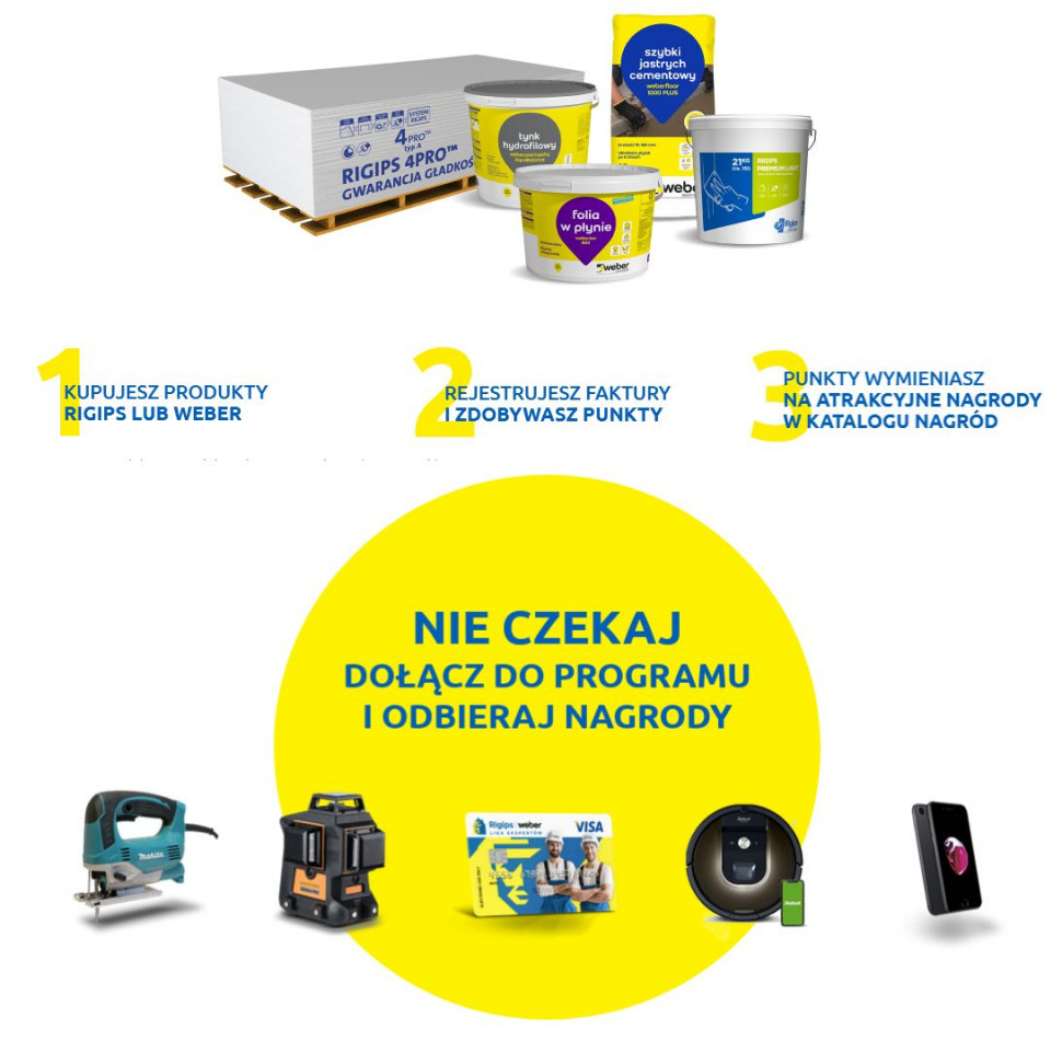 Przystąp do programu Liga Ekspertów WEBER i RIGIPS - nagrody już czekają