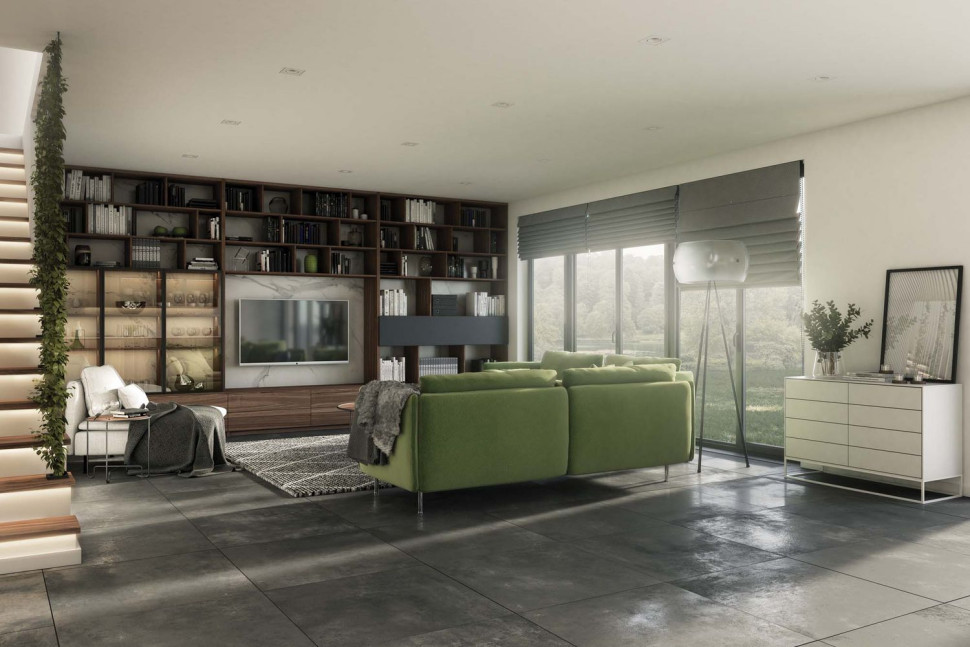 Duży salon z meblościanką