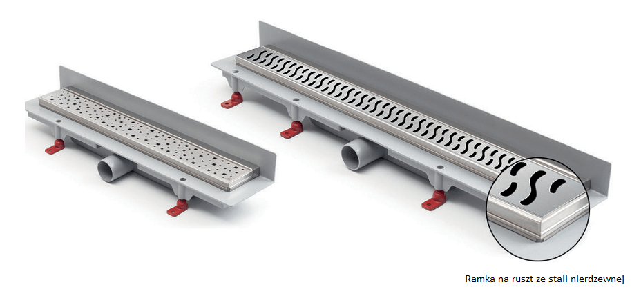 Przyścienny odpływ liniowy z ramką ze stali nierdzewnej. fot. Ventox