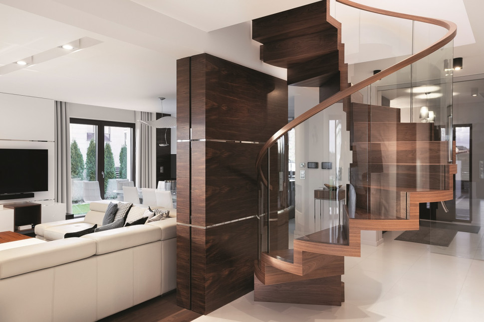 Schody ST880 - spiralne dywanowe, wykonane z drewna wykończonego lakierem albo olejem