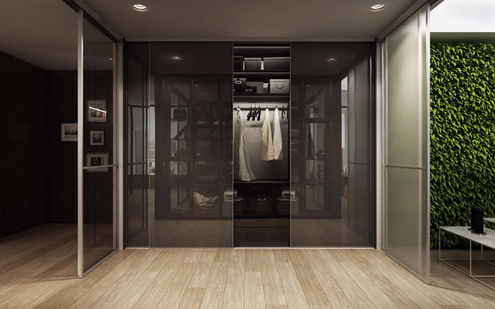 Szafa ze skrzydłami z przydymionego szkła