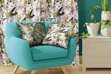 VERI DRUK 1661 - tkanina dekoracyjna motywem egzotycznych liści i kwiatów 