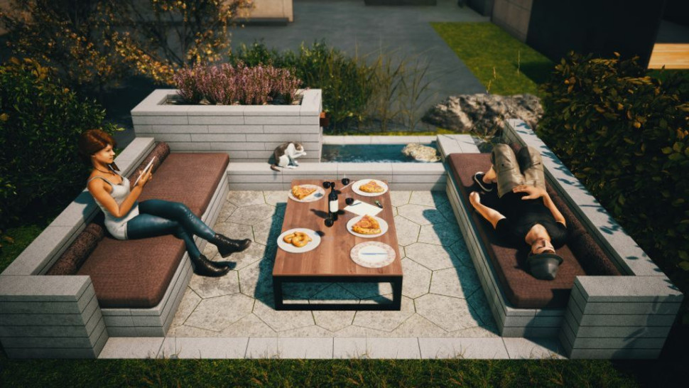 Strefa wypoczynkowa z fontanną. fot. Polbruk