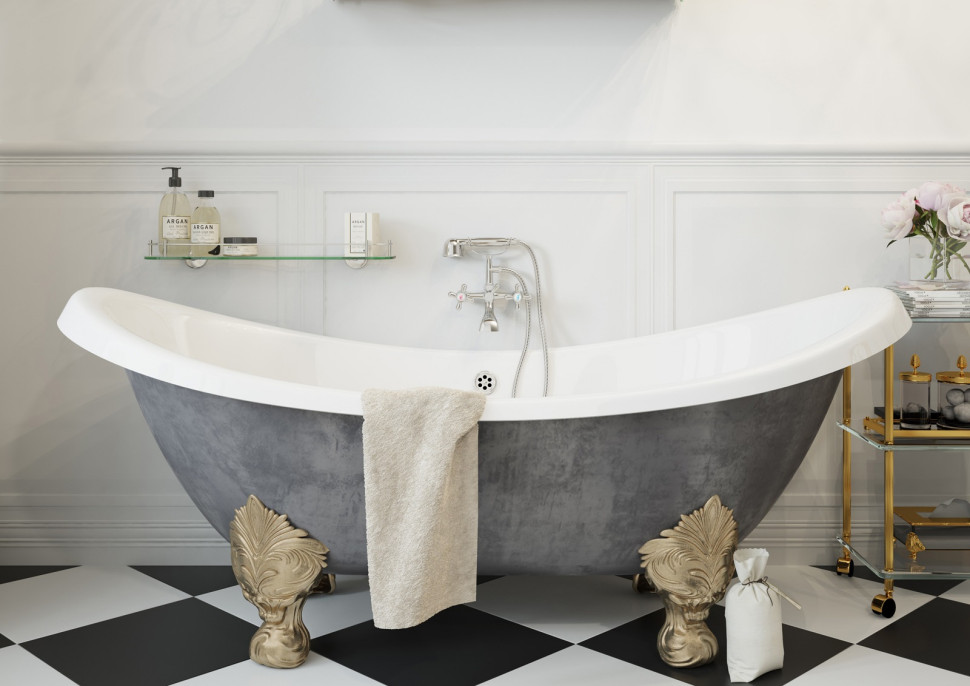 FERRO, Bateria wannowa ze słuchawka i wężem Retro New