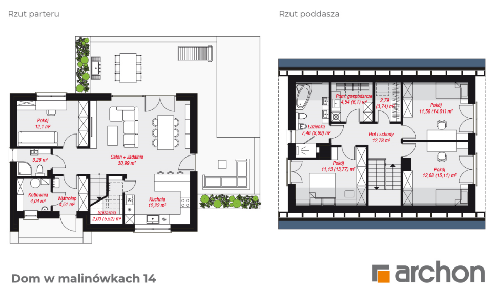 Dom w malinówkach 14 - rzuty projektu
