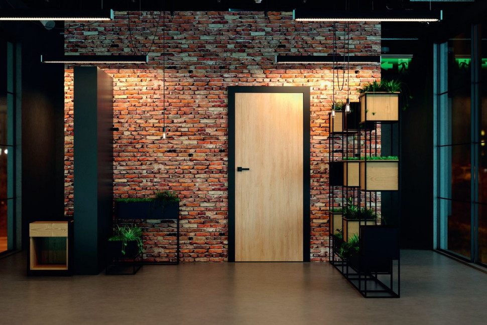 Drzwi wewnętrzne jasne z czarną ościeżnicą