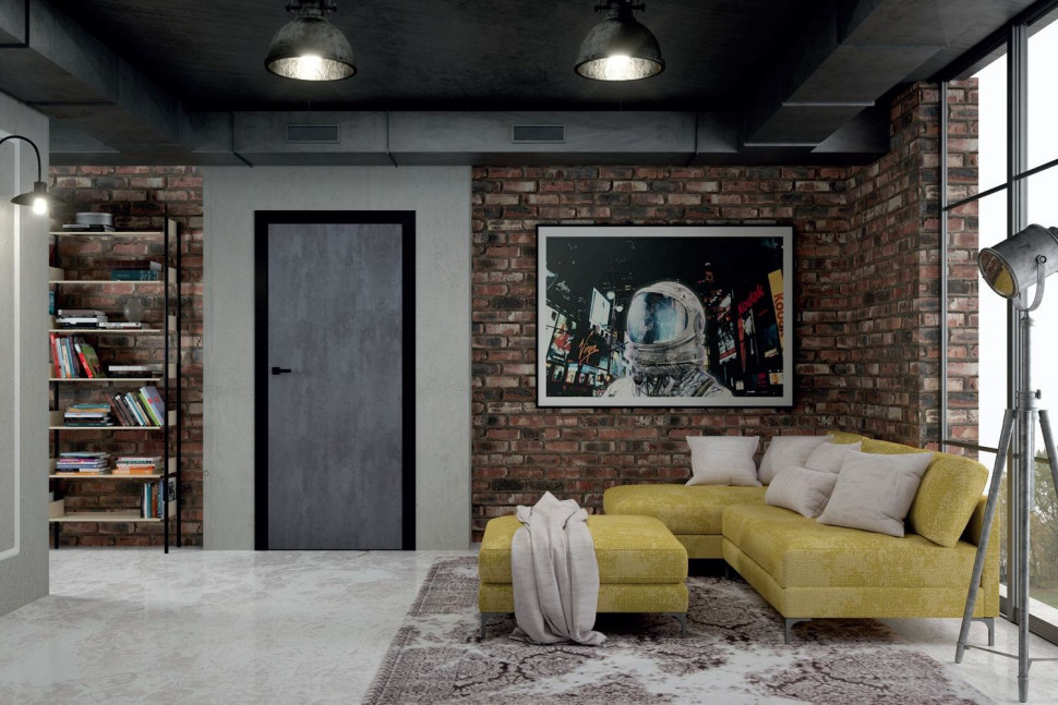 Drzwi wewnętrzne szare z czarną ościeżnicą