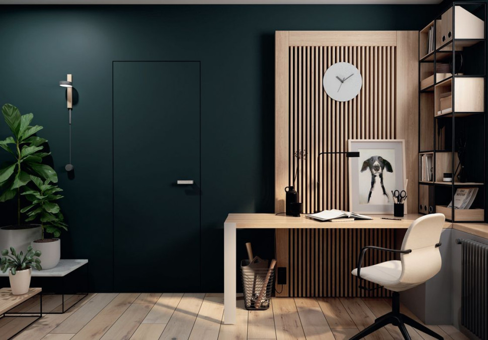 Drzwi wewnętrzne pełne gładkie do ukrytego systemu Sara Pro, czarny mat