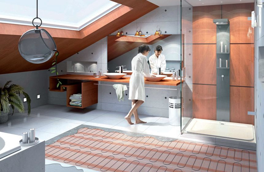 Elektryczny system ogrzewania podłogowego ułożony w warstwie kleju do płytek