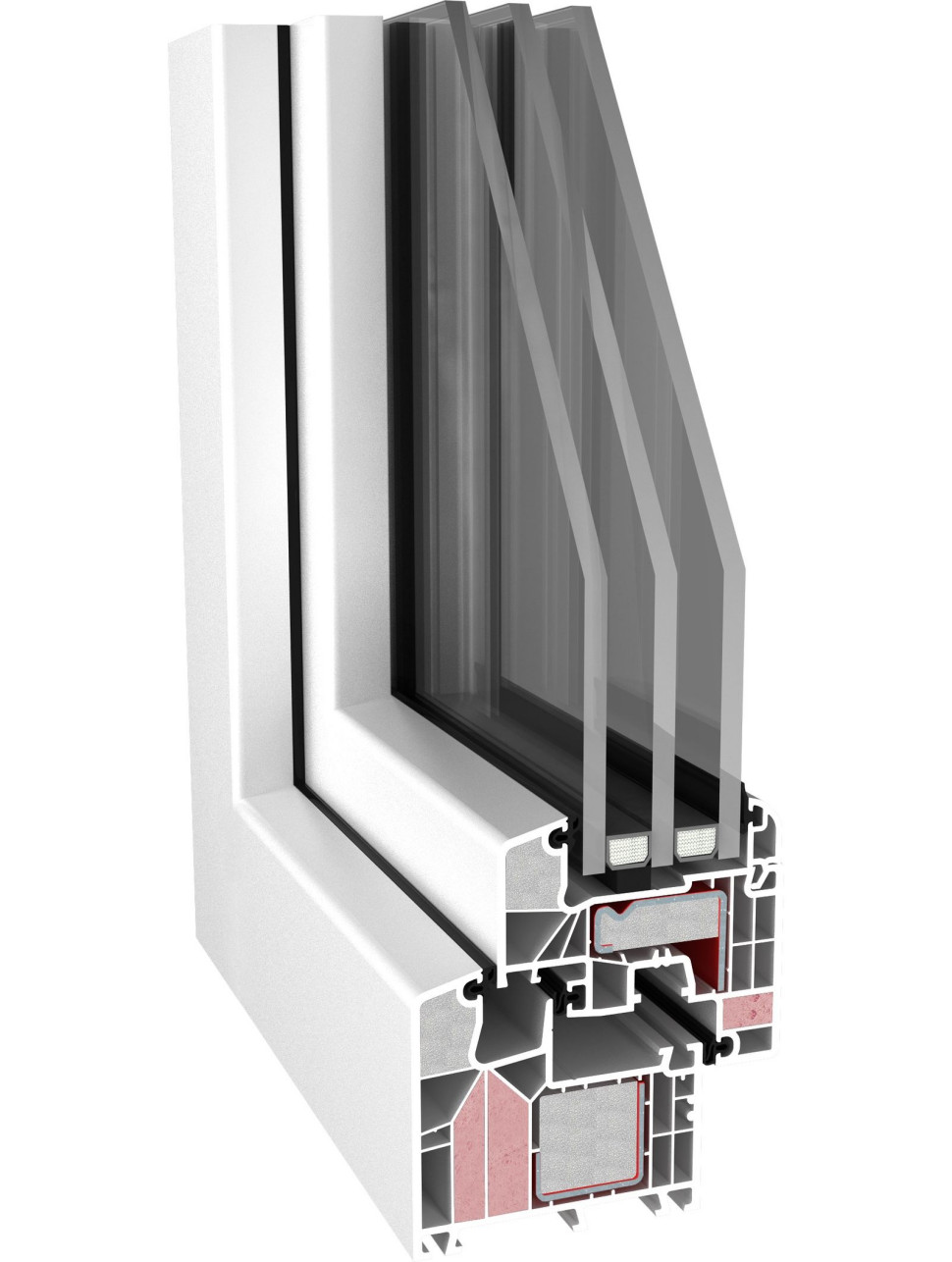 Okno z pianą poliuretanową i kształtkami styropianowymi w komorach profili