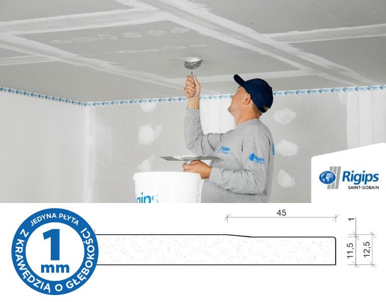 Obróbka płyt gipsowo-kartonowych 4PRO od Rigips z czterema spłaszczonymi krawędziami