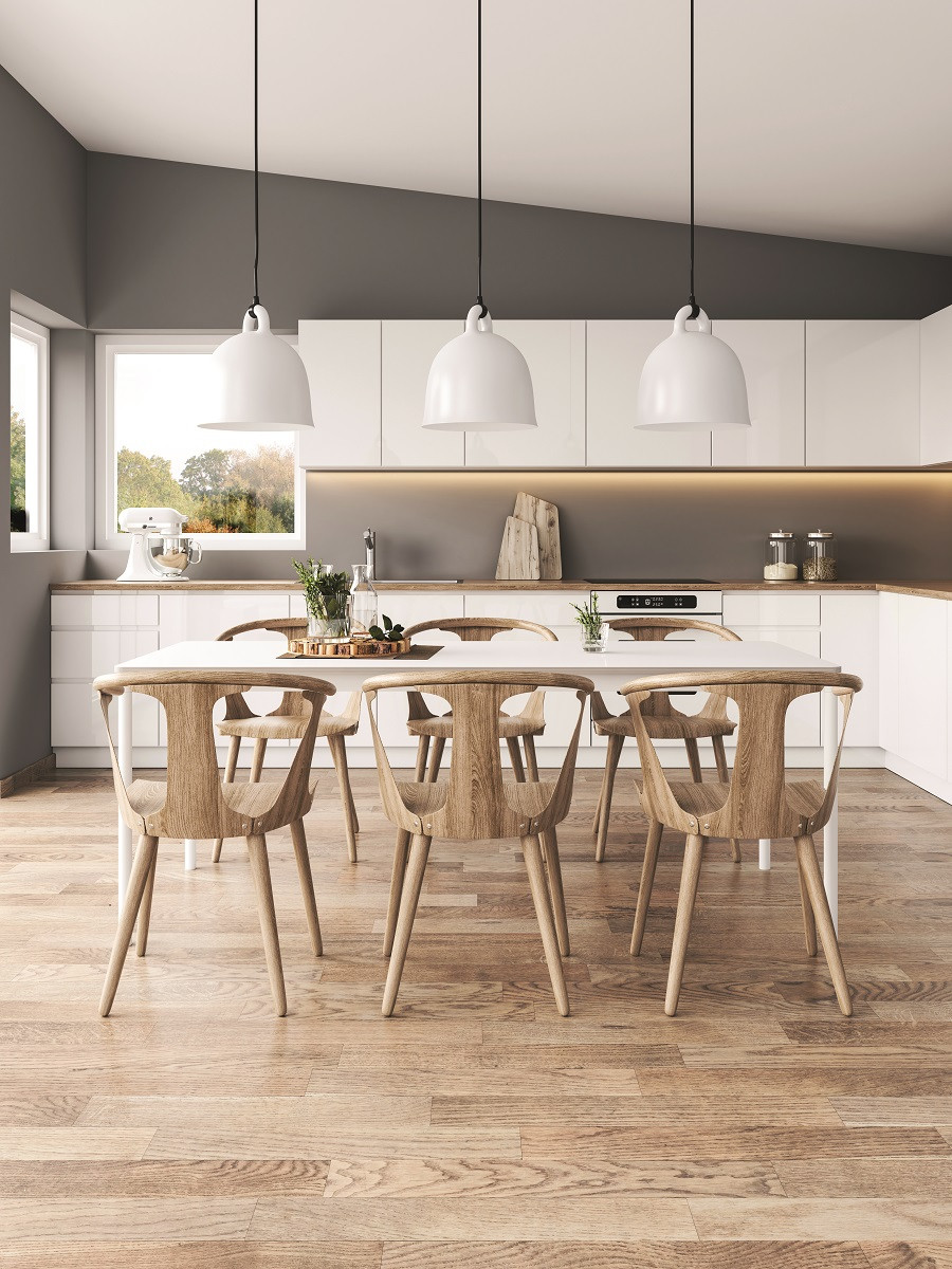 Ścainy kuchni w odcieniu l487, pomalowanymi farbą odporną na zabrudzenia - Tikkurila Optiva Semi Matt 20